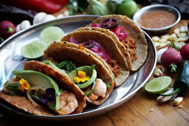 Shrimp tacos with fresh toppings