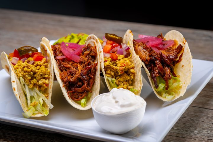 Mexican tacos with assorted fillings
